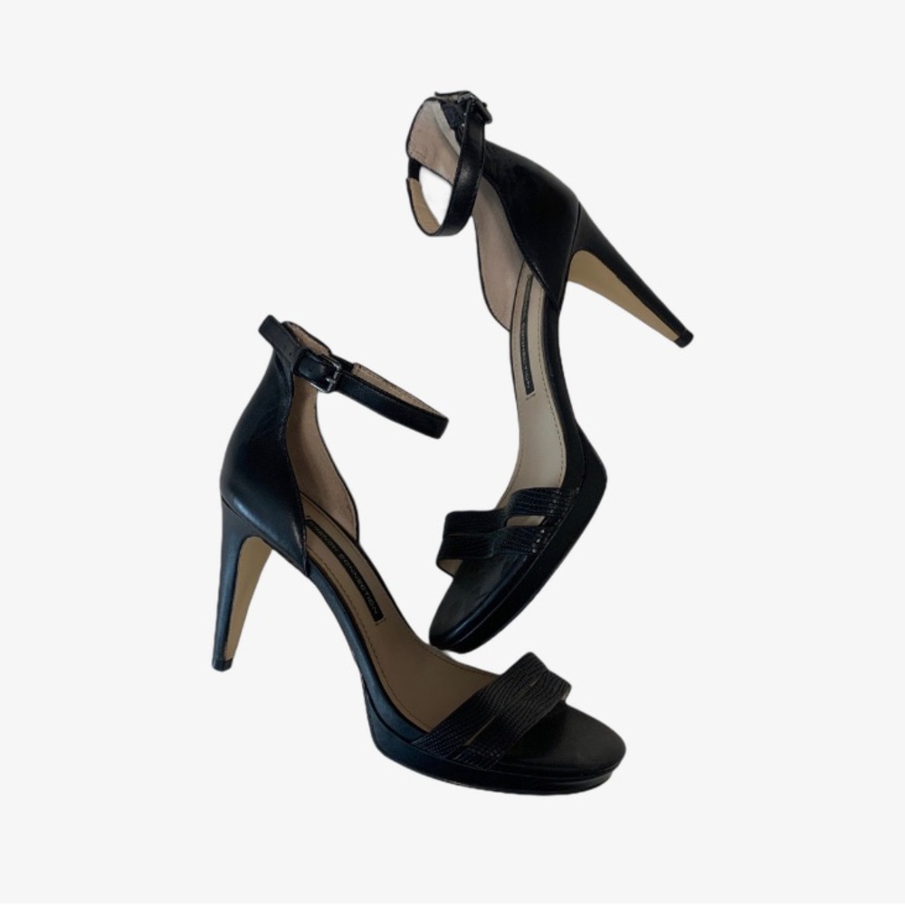 French Connection black sandal stiletto, ankle strap, size 8.5.